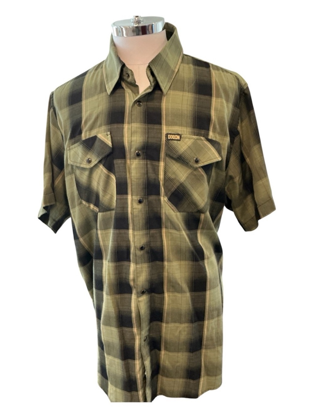 Dixxon Full Metal Jacket Bamboo Blend Mens XL Green Plaid Pearl Snap Plaid Shirt